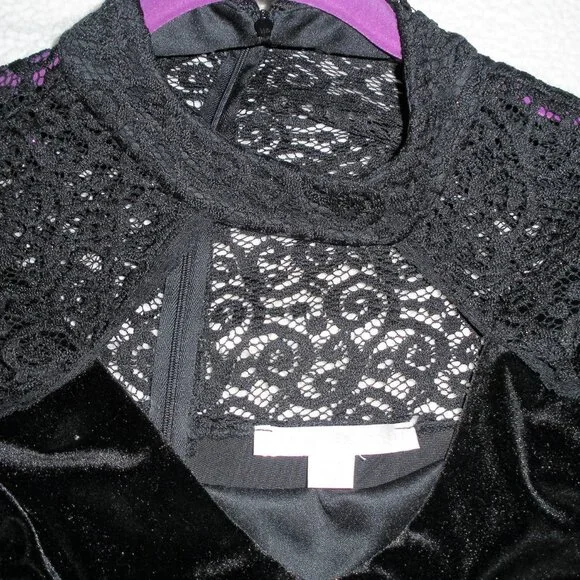 Boston Proper black velvet & lace top SZ M - Picture 5 of 6
